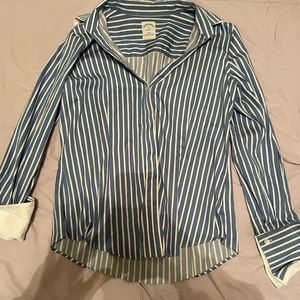 White and blue stripe button up